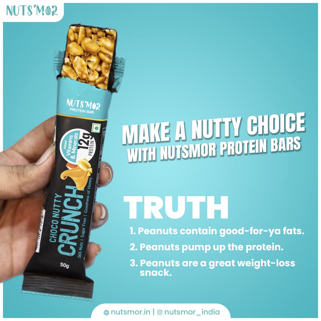 NUTS'MOR Protein Bar – 12g Protein Per Bar (Pack of 6, 300g) | No Added Sugar | 100% Veg | With Vitamins, Minerals & Fibre