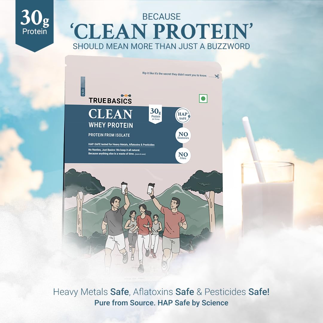 TrueBasics Clean Whey 100% Protein Isolate (1 Kg) | 28g Protein per Scoop