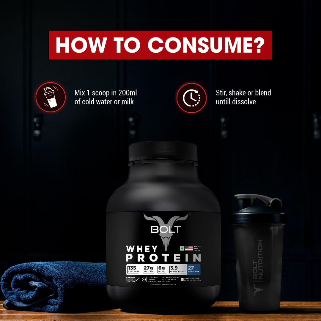 Bolt Nutrition 100% Whey Protein Powder | Muscle Recovery & Lean Muscle Support | 5lbs, 69 Servings