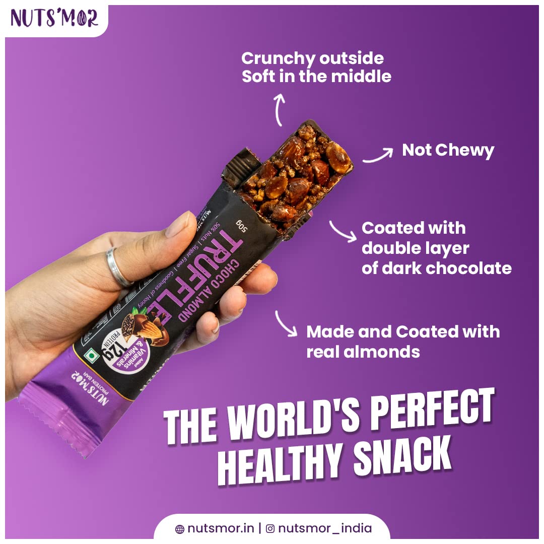 NUTS'MOR Protein Bar – 12g Protein Per Bar (Pack of 6, 300g) | No Added Sugar | 100% Veg | With Vitamins, Minerals & Fibre