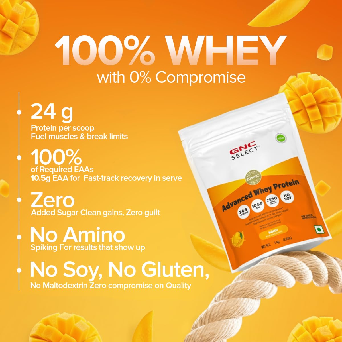GNC Select Advanced Whey Protein | 24g Protein | 10.5g EAAs | Whey Isolate & Concentrate Blend | 1kg