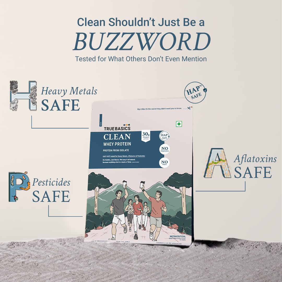 TrueBasics Clean Whey 100% Protein Isolate (1 Kg) | 28g Protein per Scoop