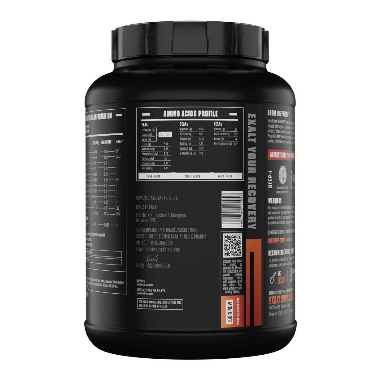 Exalt Supps Priority Whey Protein Isolate | 24g Protein | 5.5g BCAAs & DigeZyme | 2.4 kg
