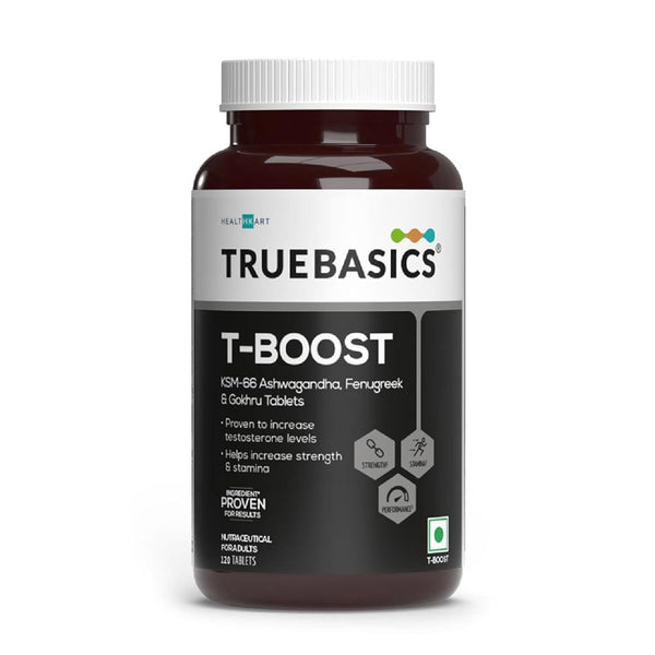 TrueBasics T-Boost for Men | KSM-66 Ashwagandha, Safed Musli, Gokshura & Ginseng | 120 Capsules