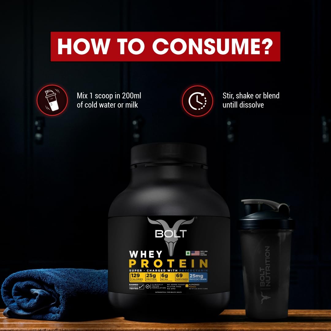 Bolt Nutrition 100% Whey Protein Powder | Muscle Recovery & Lean Muscle Support | 5lbs, 69 Servings