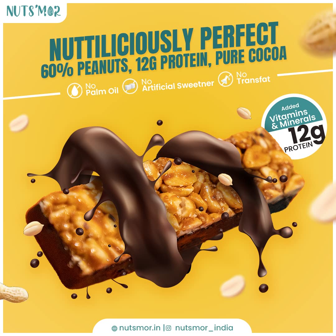 NUTS'MOR Protein Bar – 12g Protein Per Bar (Pack of 6, 300g) | No Added Sugar | 100% Veg | With Vitamins, Minerals & Fibre