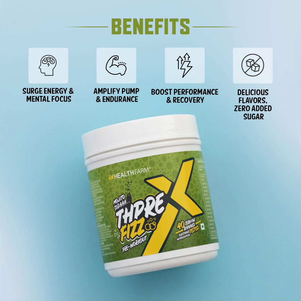 Healthfarm Thpre X Fizz Pre-Workout Powder – 40 Servings | Energy, Focus & Hydration Support | 400g