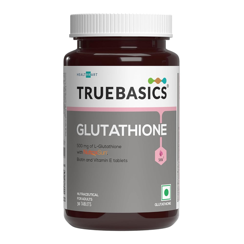 TrueBasics Glutathione Supplement | 30 Tablets | Nutroxsun, Biotin & Vitamin E