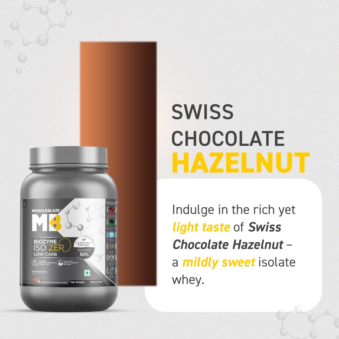 MuscleBlaze Biozyme Iso-Zero Low Carb Whey Protein Isolate - 1 Kg