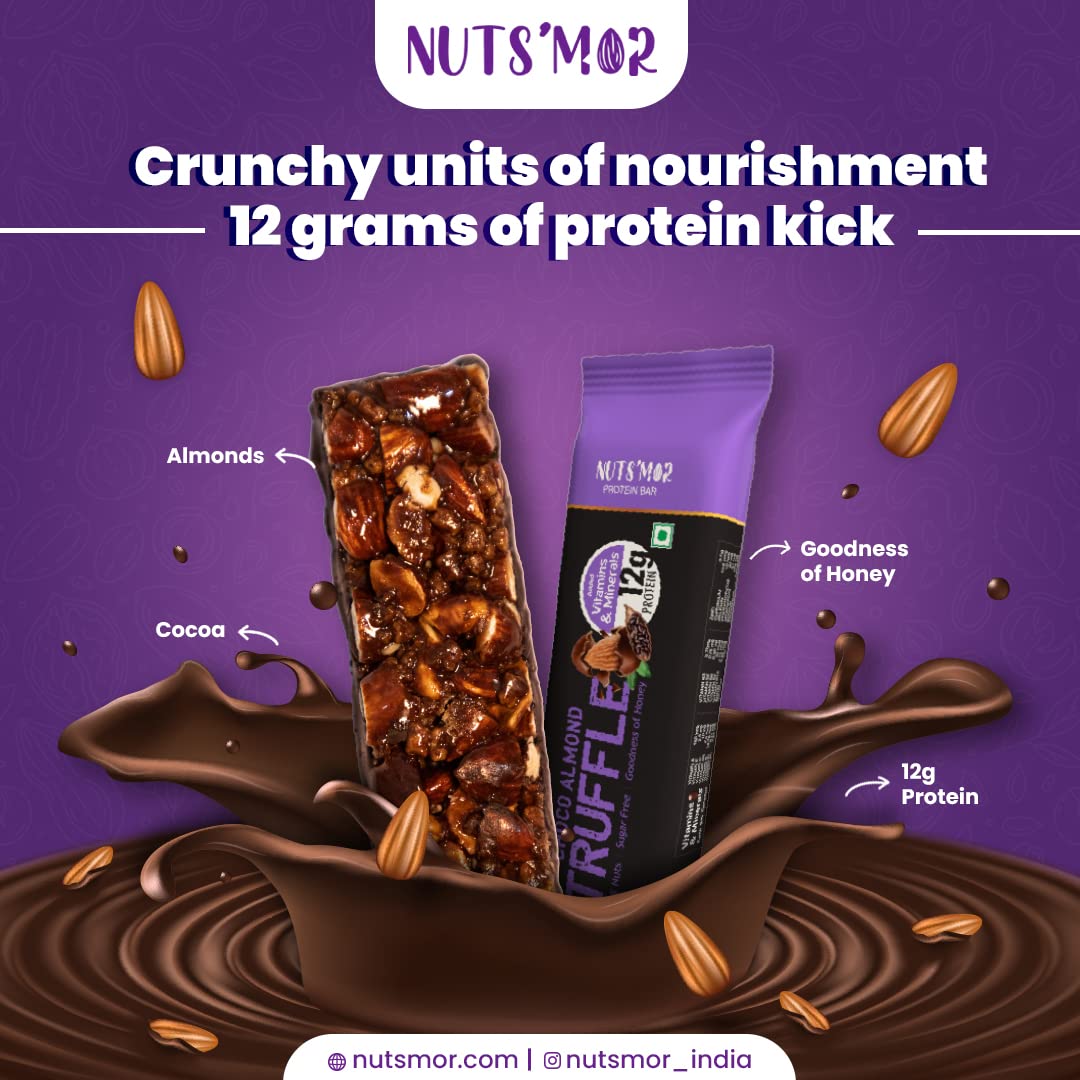 NUTS'MOR Protein Bar – 12g Protein Per Bar (Pack of 6, 300g) | No Added Sugar | 100% Veg | With Vitamins, Minerals & Fibre