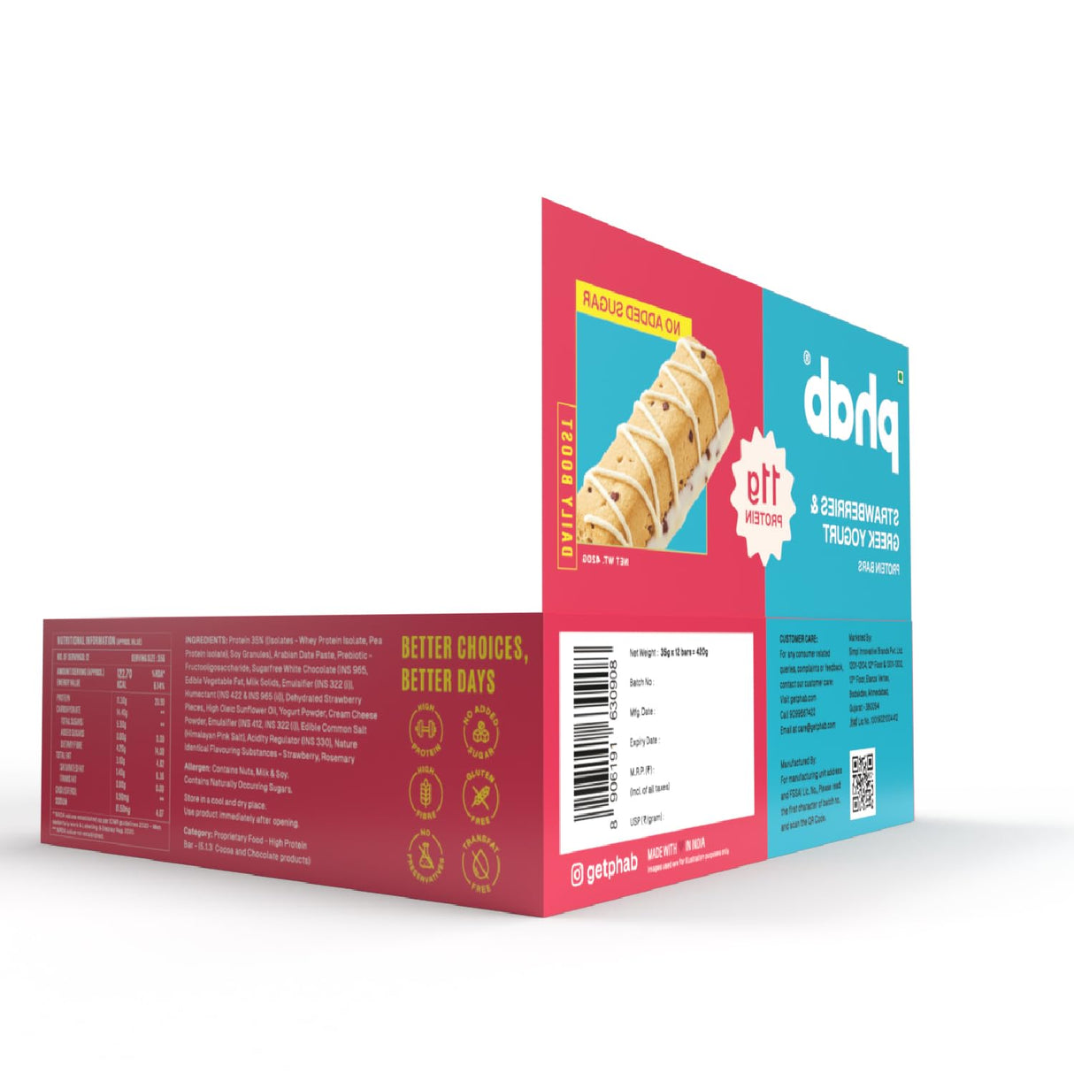 PHAB Fudge Protein Bars | 11g Protein | Pack of 12
