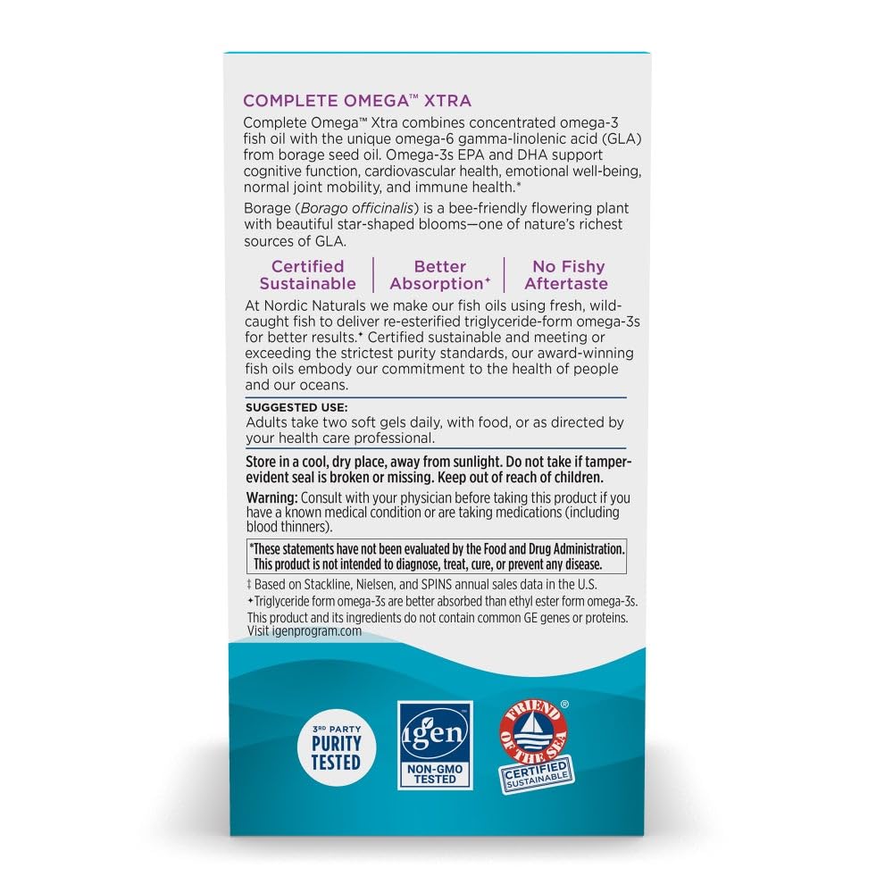 Nordic Naturals Complete Omega Xtra | 1360mg Omega-3 Fish Oil | EPA, DHA, GLA & OA | 60 Softgels