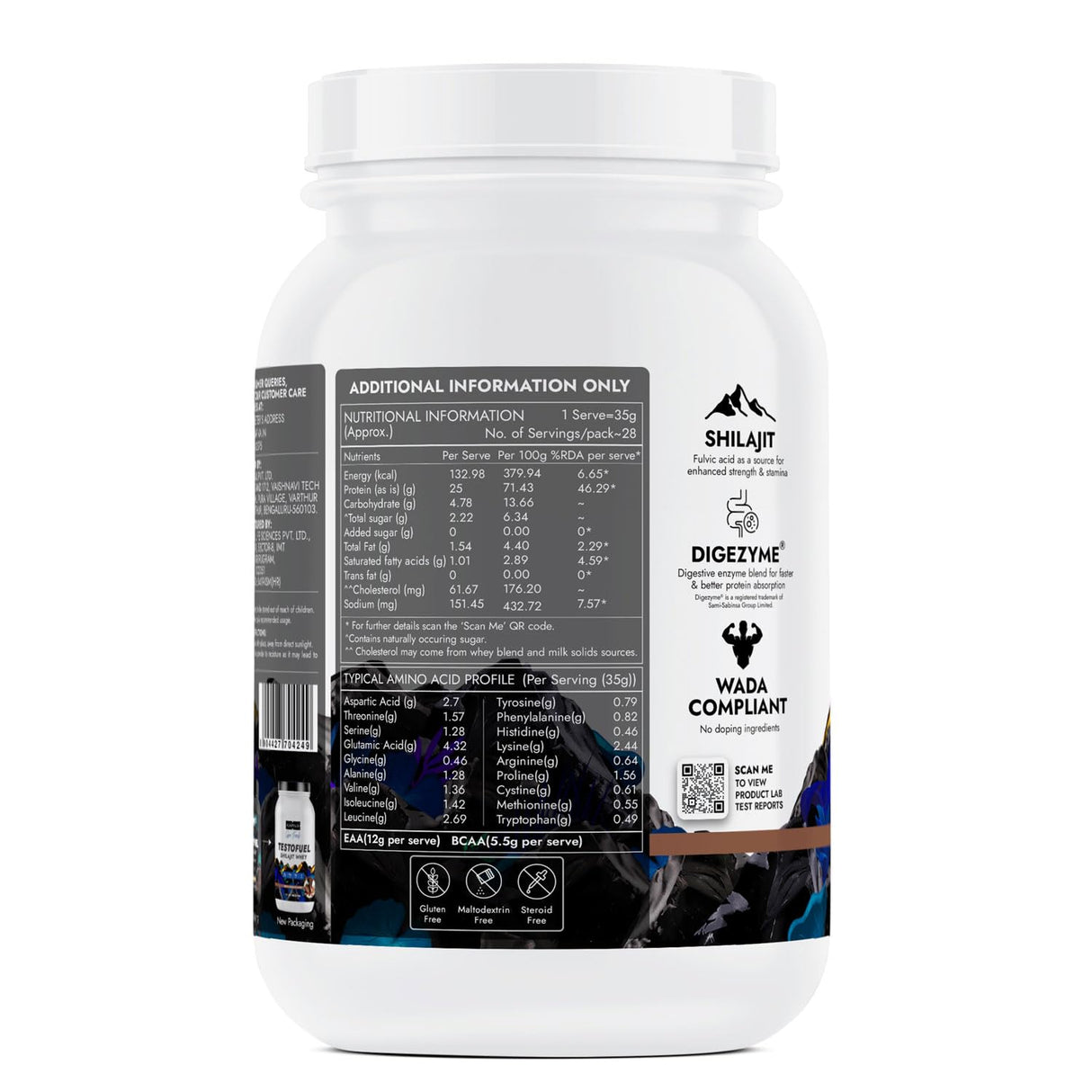 Kapiva Gym Foods Testofuel Shilajit Whey, 28 Servings - 2.2 lbs