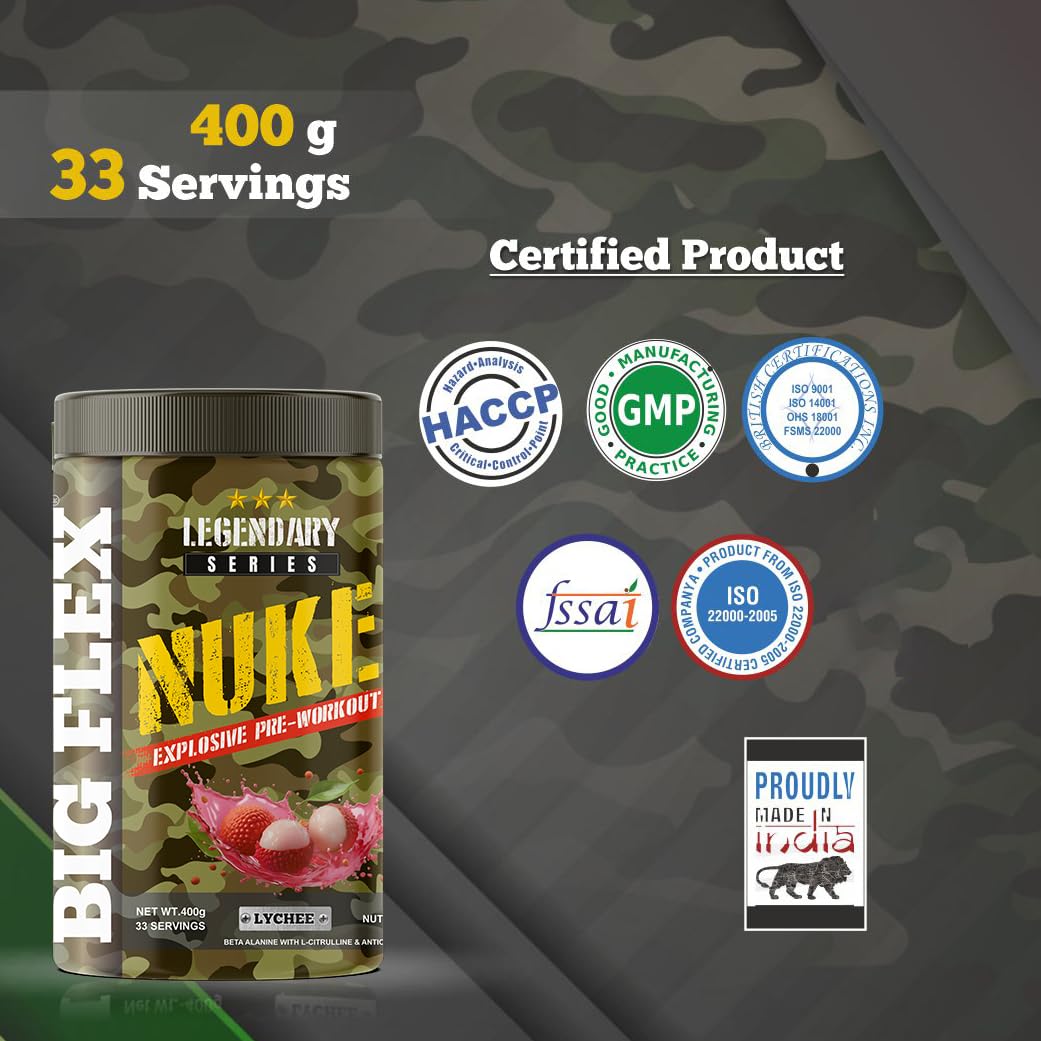 Bigflex Nuke Pre-Workout Powder | Energy & Workout Support | 400g (33 Servings)
