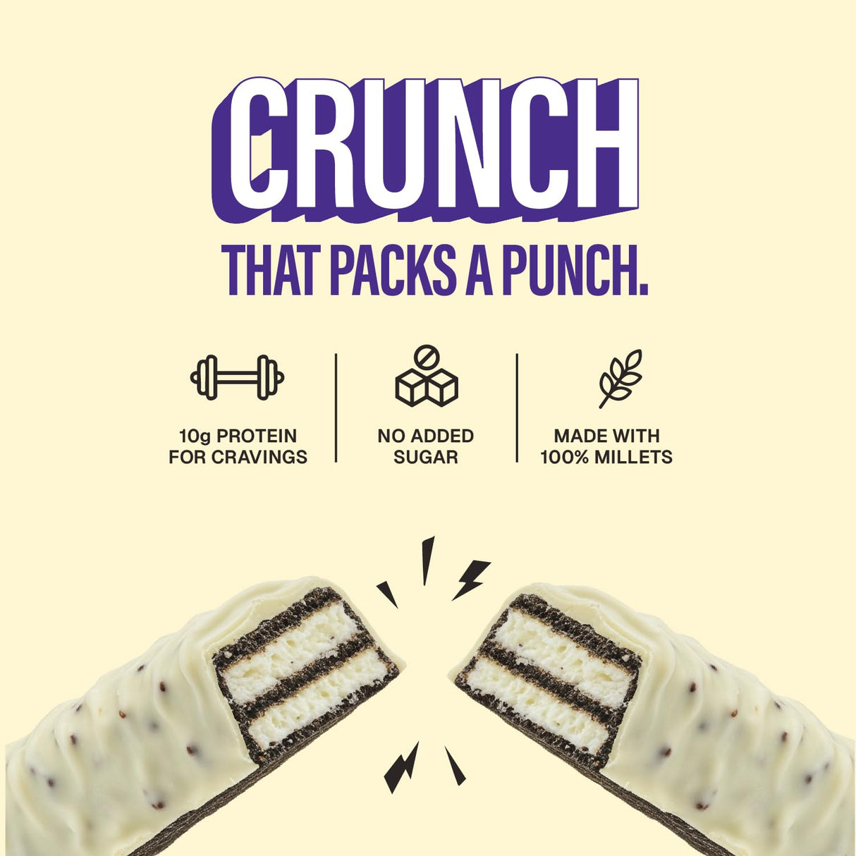 PHAB Protein Wafer Bar Cookies & Cream | 10g Protein | Millet-Based Snack | Pack of 10