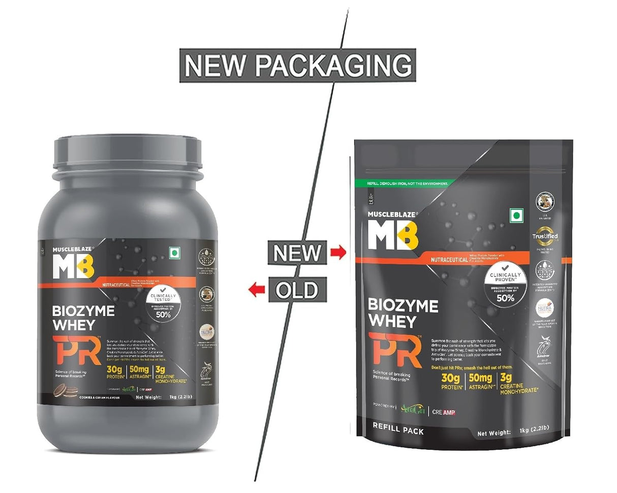 MuscleBlaze Biozyme Performance Whey Protein PR - 2.2 Lbs (Refill Pack)