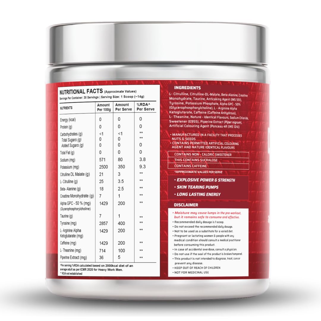 Wellversed Dynamite Original Pre Workout for Men | 6500mg Citrulline Complex | Energy & Focus Boost | 30 Servings, 420g