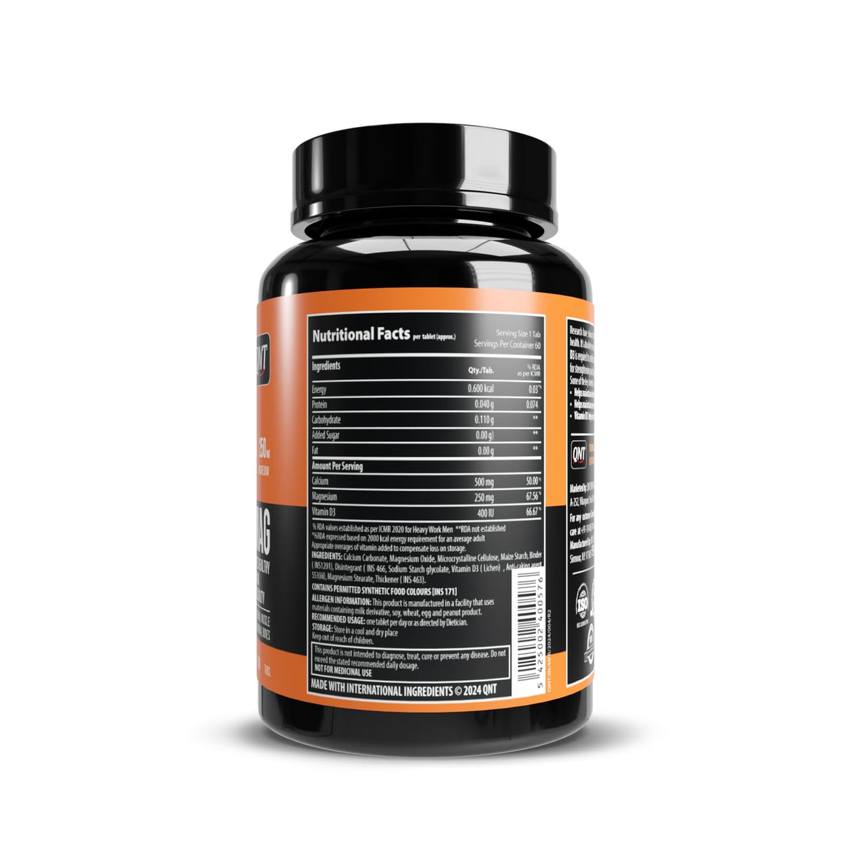 QNT Calcium Mag Vit - D3 | 500mg Calcium, 250mg Magnesium & 400IU Vitamin D3 | Healthy Bones & Muscle Quality | 60 Capsules