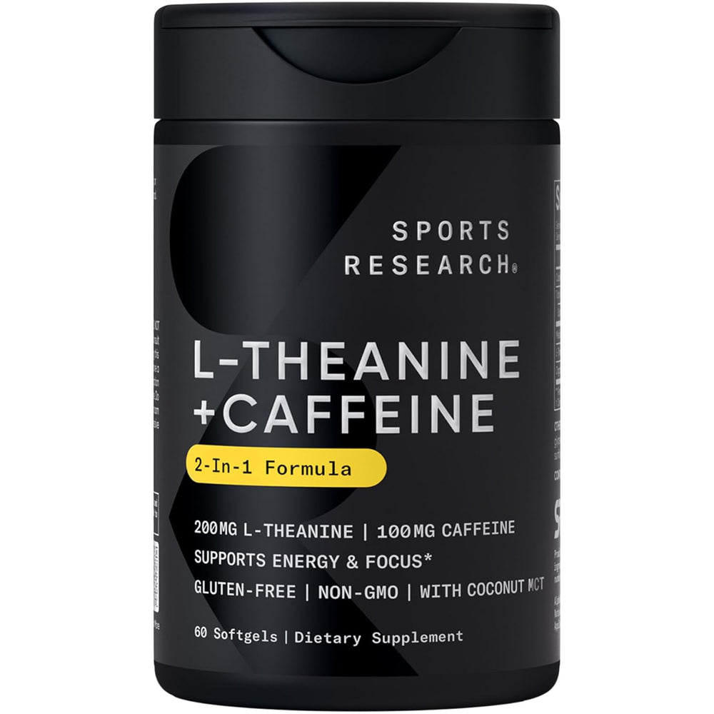 Sports Research L-Theanine 200mg & Caffeine with Coconut MCT Oil | 60 Softgels