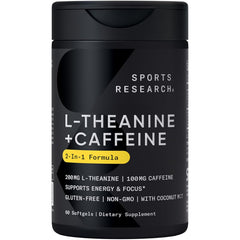 Sports Research L-Theanine 200mg & Caffeine with Coconut MCT Oil | 60 Softgels