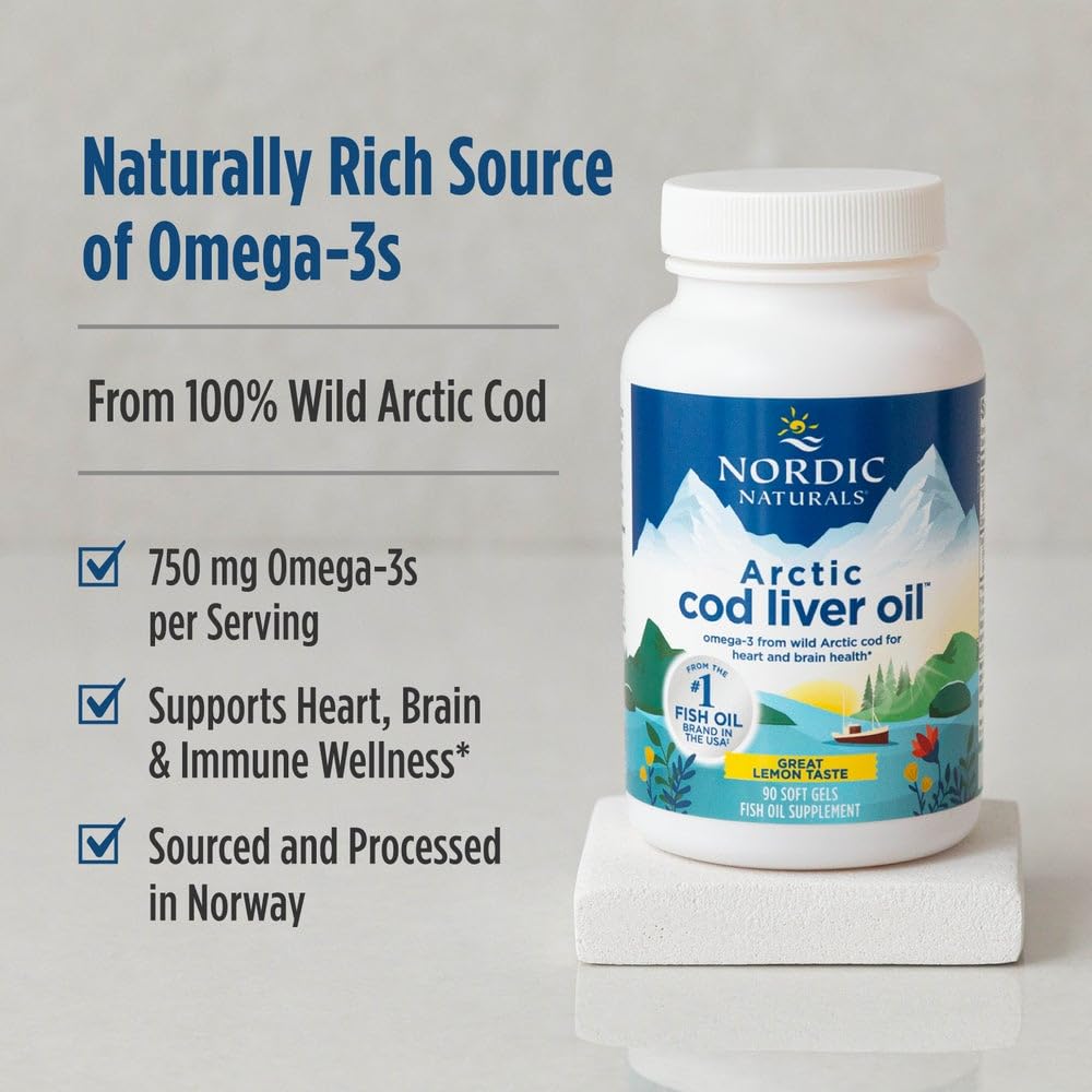 Nordic Naturals Arctic Cod Liver Oil | 750mg Omega-3 Fish Oil | EPA & DHA | 90 Softgels | 160g
