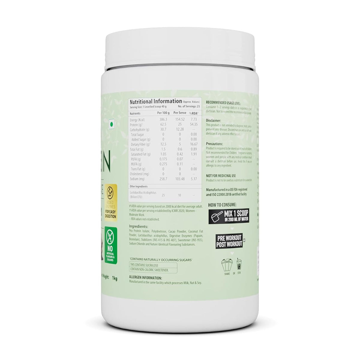 One Science Nutrition Plant Protein – Pea Protein Isolate Powder 1kg | 25 Servings