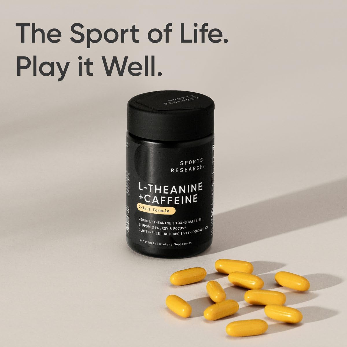 Sports Research L-Theanine 200mg & Caffeine with Coconut MCT Oil | 60 Softgels
