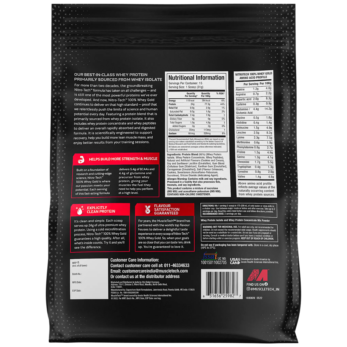 MuscleTech Nitro-Tech 100% Whey Gold - 1 Lbs