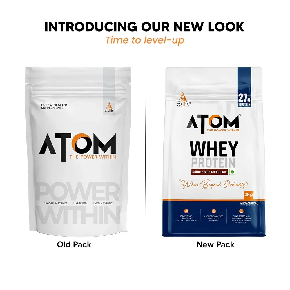 AS-IT-IS Atom Whey Protein with Digestive Enzymes 4 kg (2kg x 2) | Buy 2 + Get Atom Gym Bag Combo
