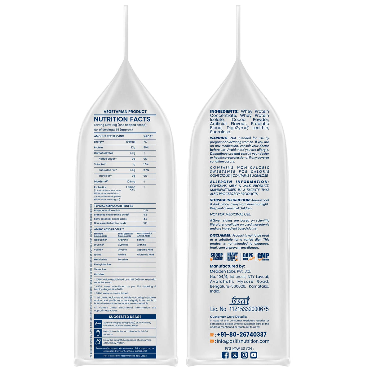 AS-IT-IS Atom Whey Protein with Digestive Enzymes 4 kg (2kg x 2) | Buy 2 + Get Atom Gym Bag Combo