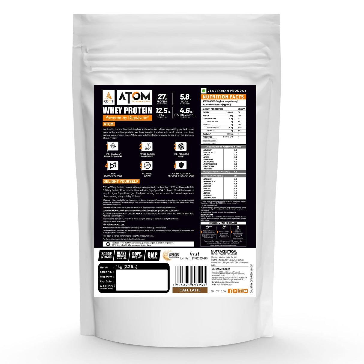 AS-IT-IS Atom Whey Protein with Digestive Enzymes - 1 kg (2.2 Lbs)