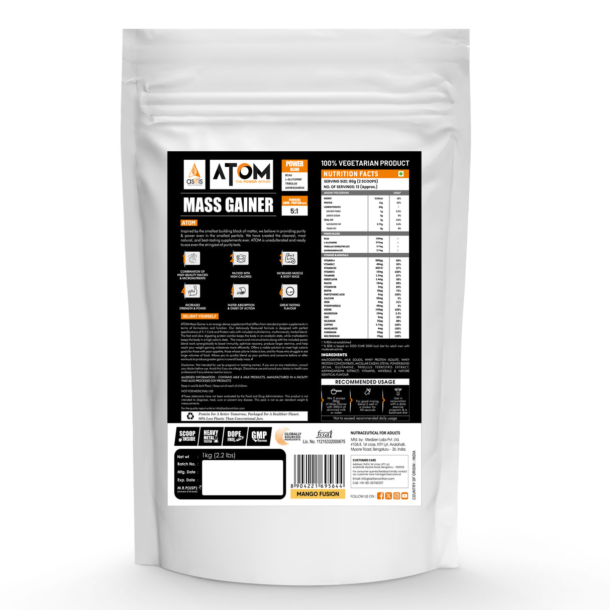 AS-IT-IS Atom Mass Gainer -1 Kg