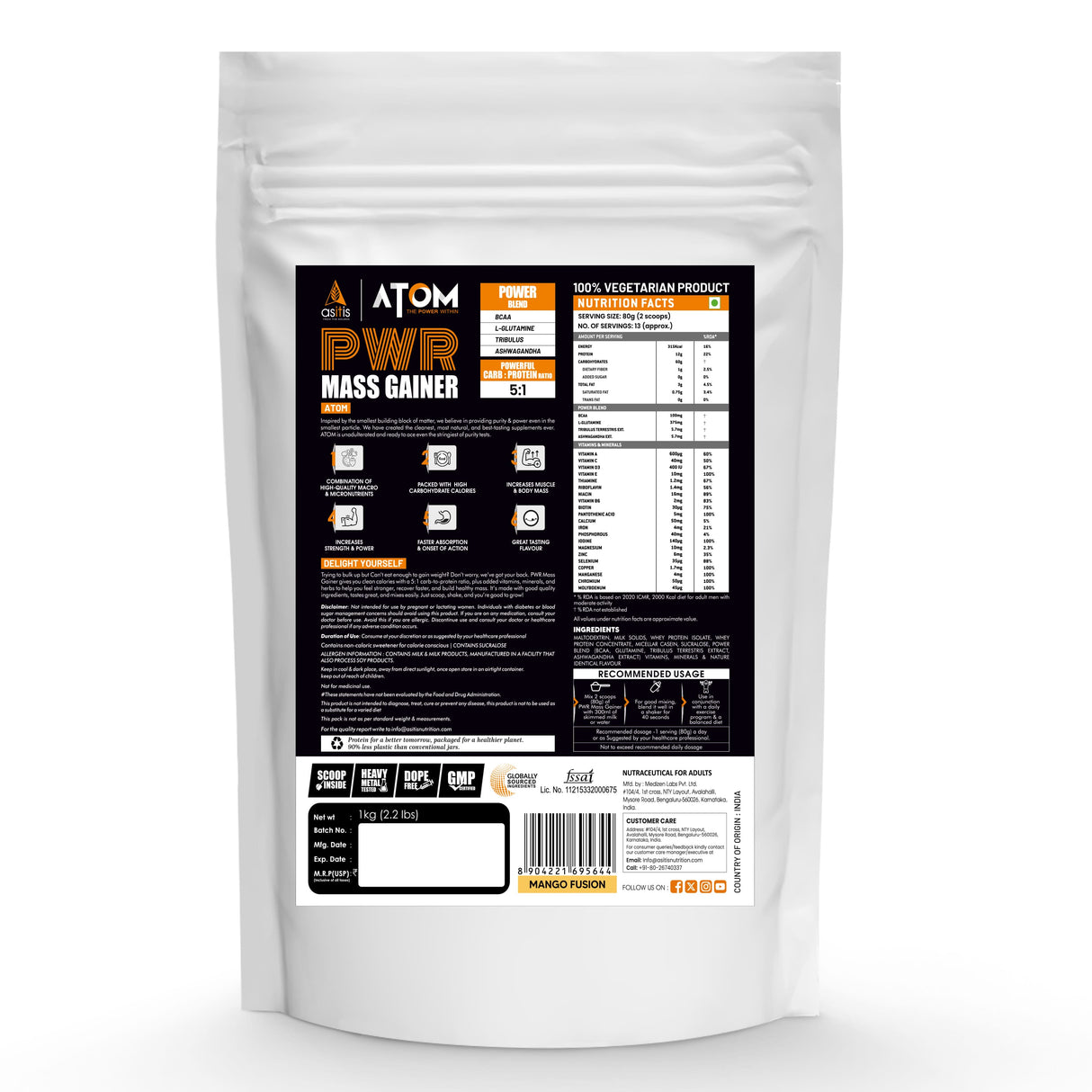 AS-IT-IS Atom Mass Gainer -1 Kg