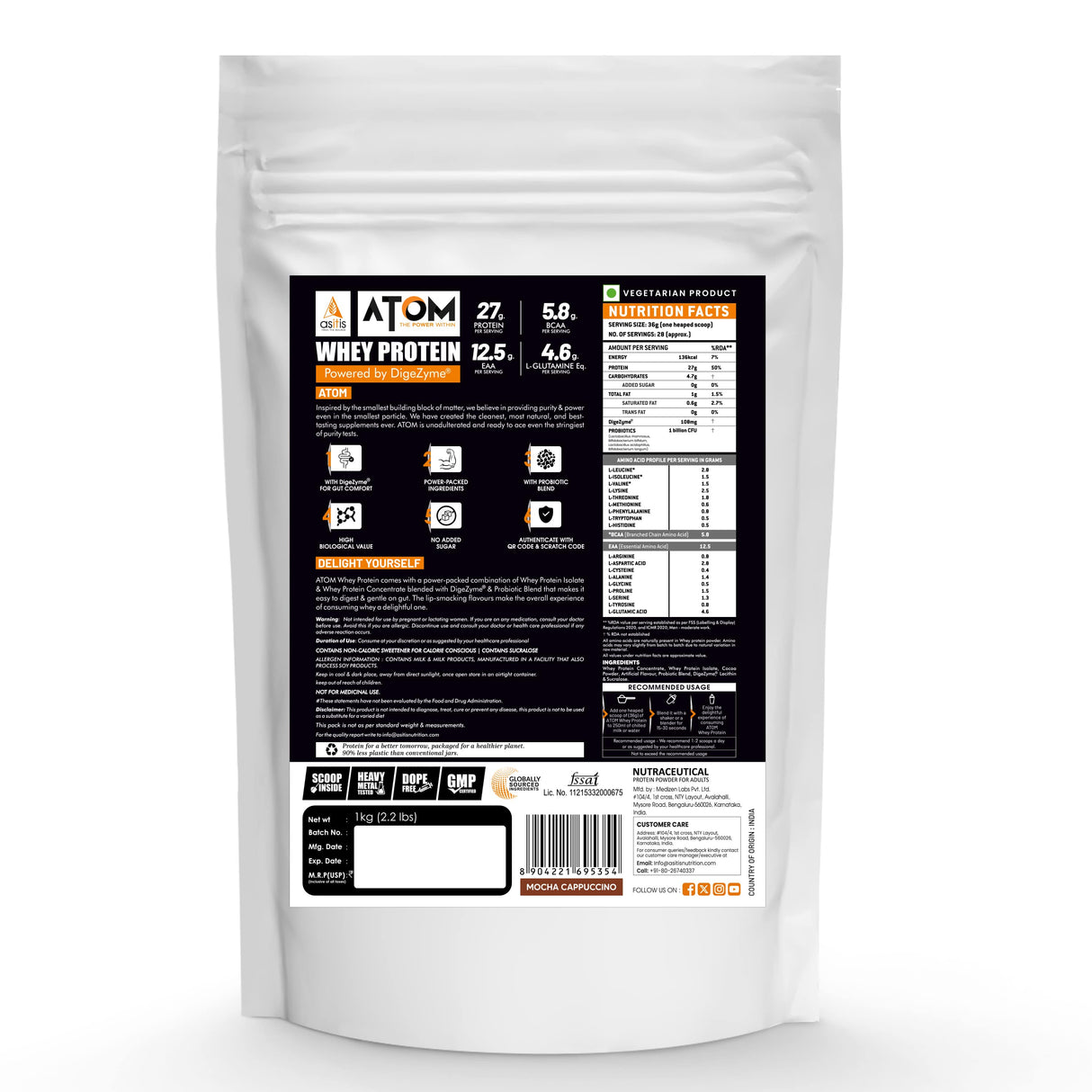 AS-IT-IS Atom Whey Protein with Digestive Enzymes - 1 kg (2.2 Lbs)