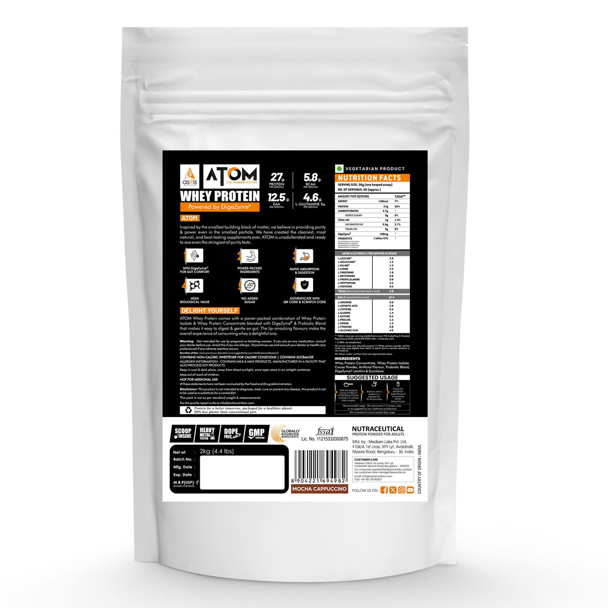 AS-IT-IS Atom Whey Protein with Digestive Enzymes - 2 kg (4.4 Lbs)