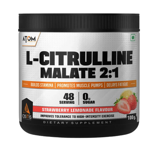 Buy ATOM L-Citrulline Malate dietary supplement strawberry lemonade 100g at Nutristar