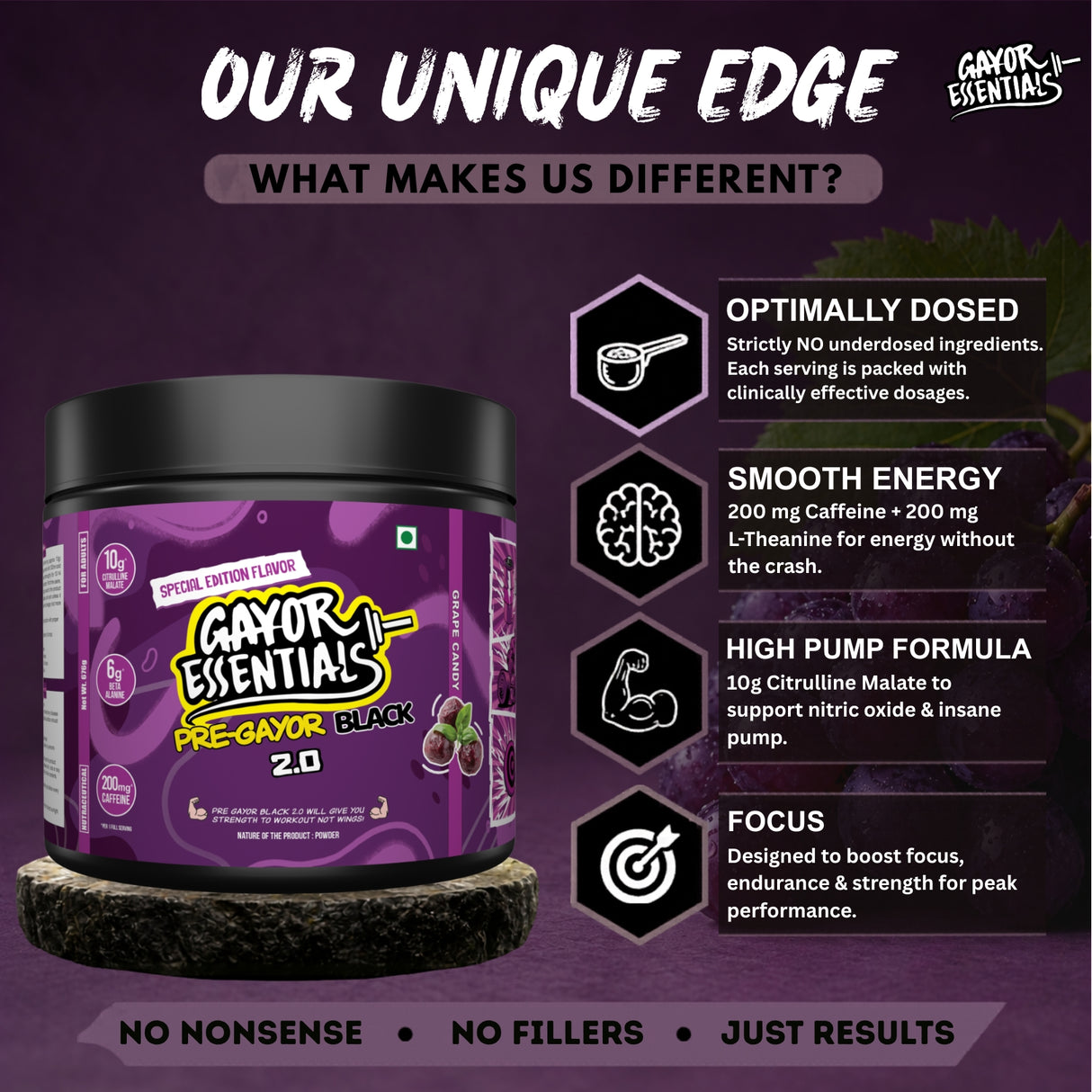 Gayor Essentials Pre Gayor Black 2.0 Pre-Workout Powder 676g | 200mg Caffeine