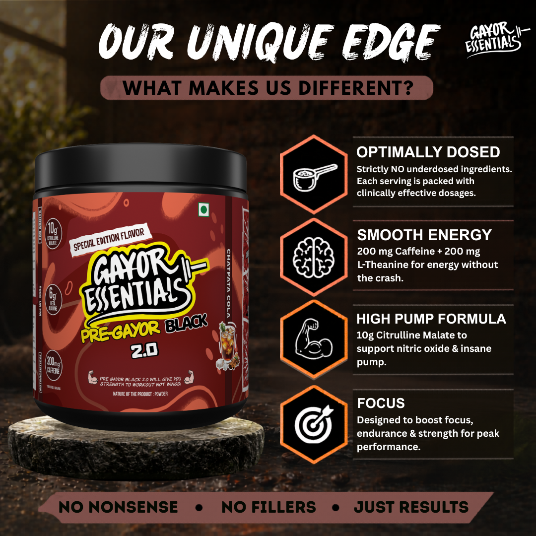 Gayor Essentials Pre Gayor Black 2.0 Pre-Workout Powder 338g | 200mg Caffeine