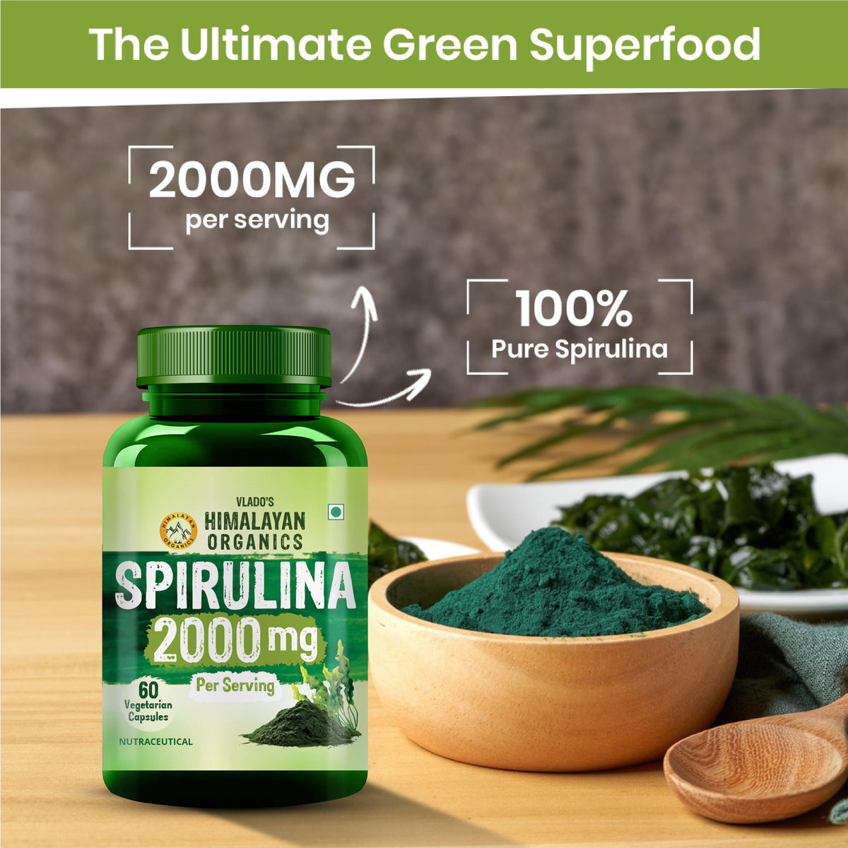 Vlado's Himalayan Organics, Spirulina, 2000mg - 60 Veg Capsules
