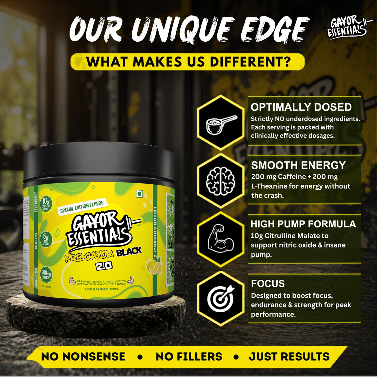 Gayor Essentials Pre Gayor Black 2.0 Pre-Workout Powder 676g | 200mg Caffeine