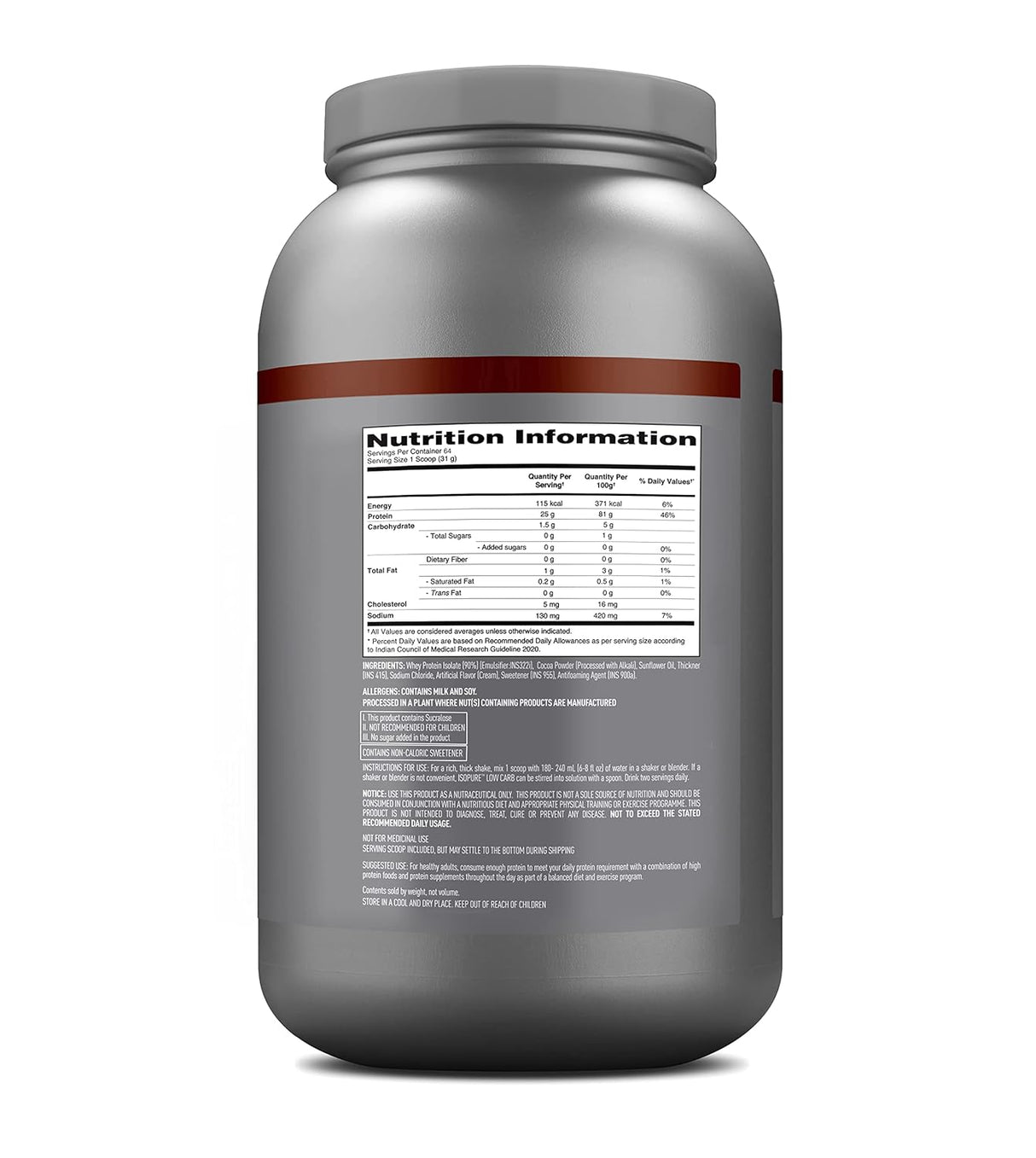 Isopure Low Carb 100% Whey Protein Isolate - 4.4 Lbs - Nutristar