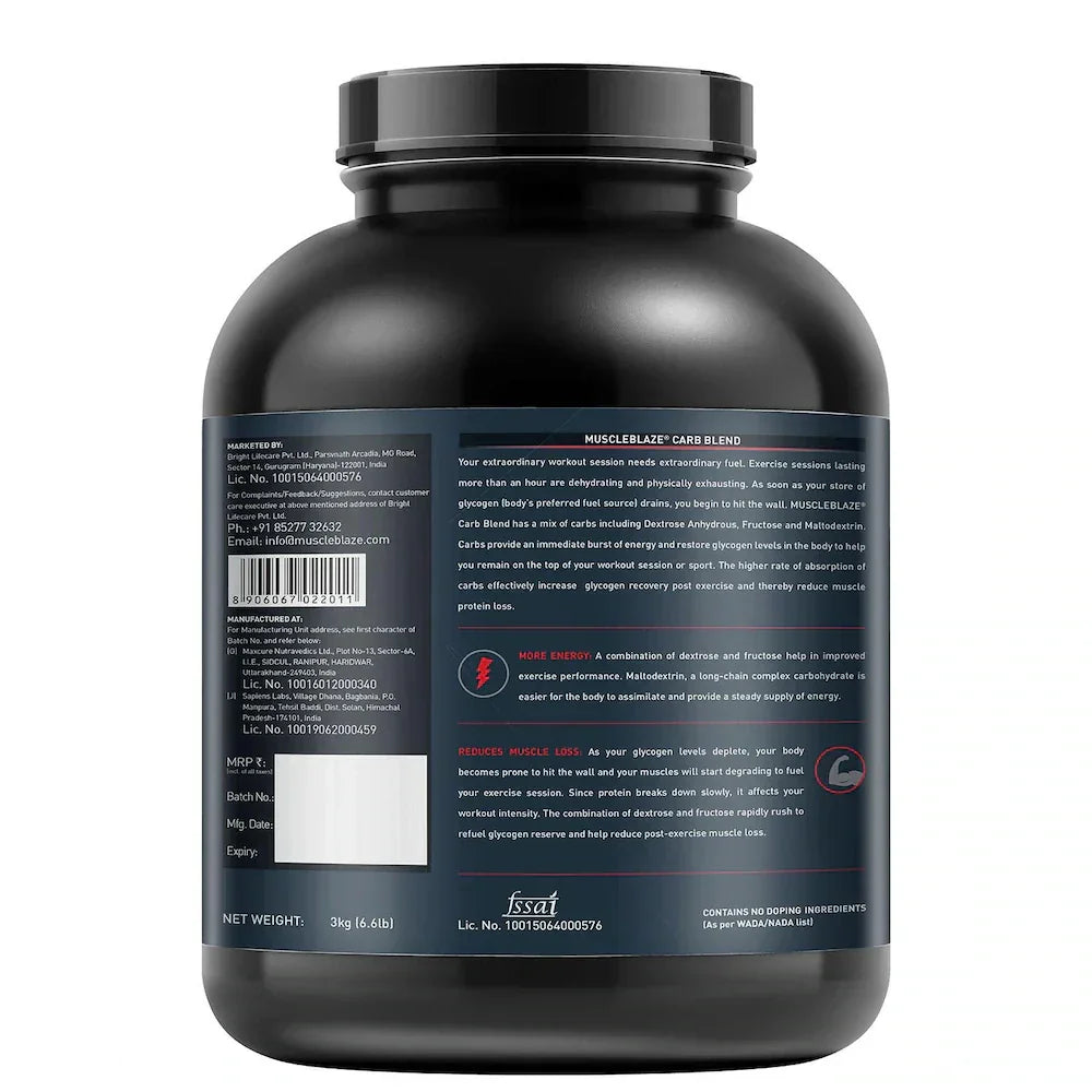 MuscleBlaze Carb Blend - 3 kg (with Instant Energy Formula) - Nutristar