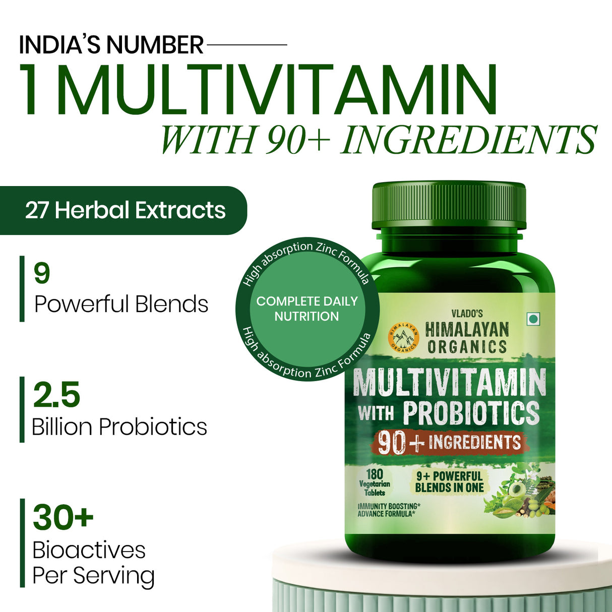 Himalayan Organics Immunity Multivitamin with Probiotics | 180 Veg Tablets | Energy & Immunity Support