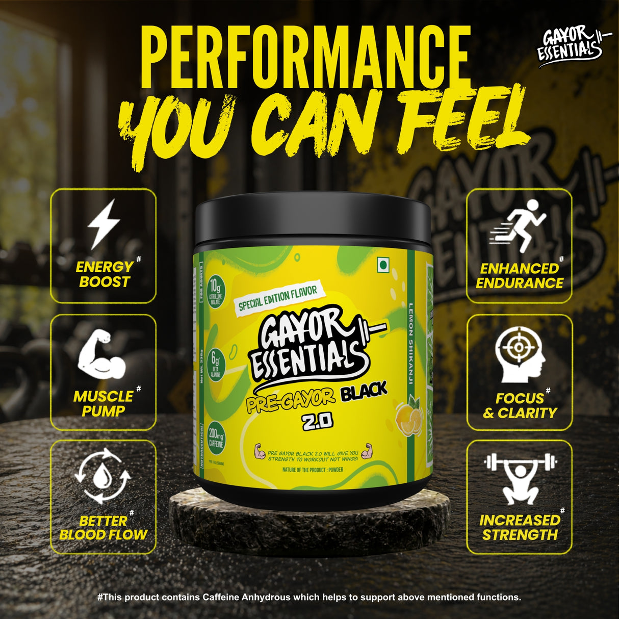 Gayor Essentials Pre Gayor Black 2.0 Pre-Workout Powder 338g | 200mg Caffeine