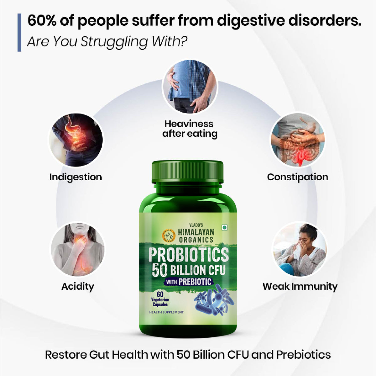 Vlado's Himalayan Organics, Probiotics 50 Billion CFU with Prebiotic 150mg - 60 Veg Capsules