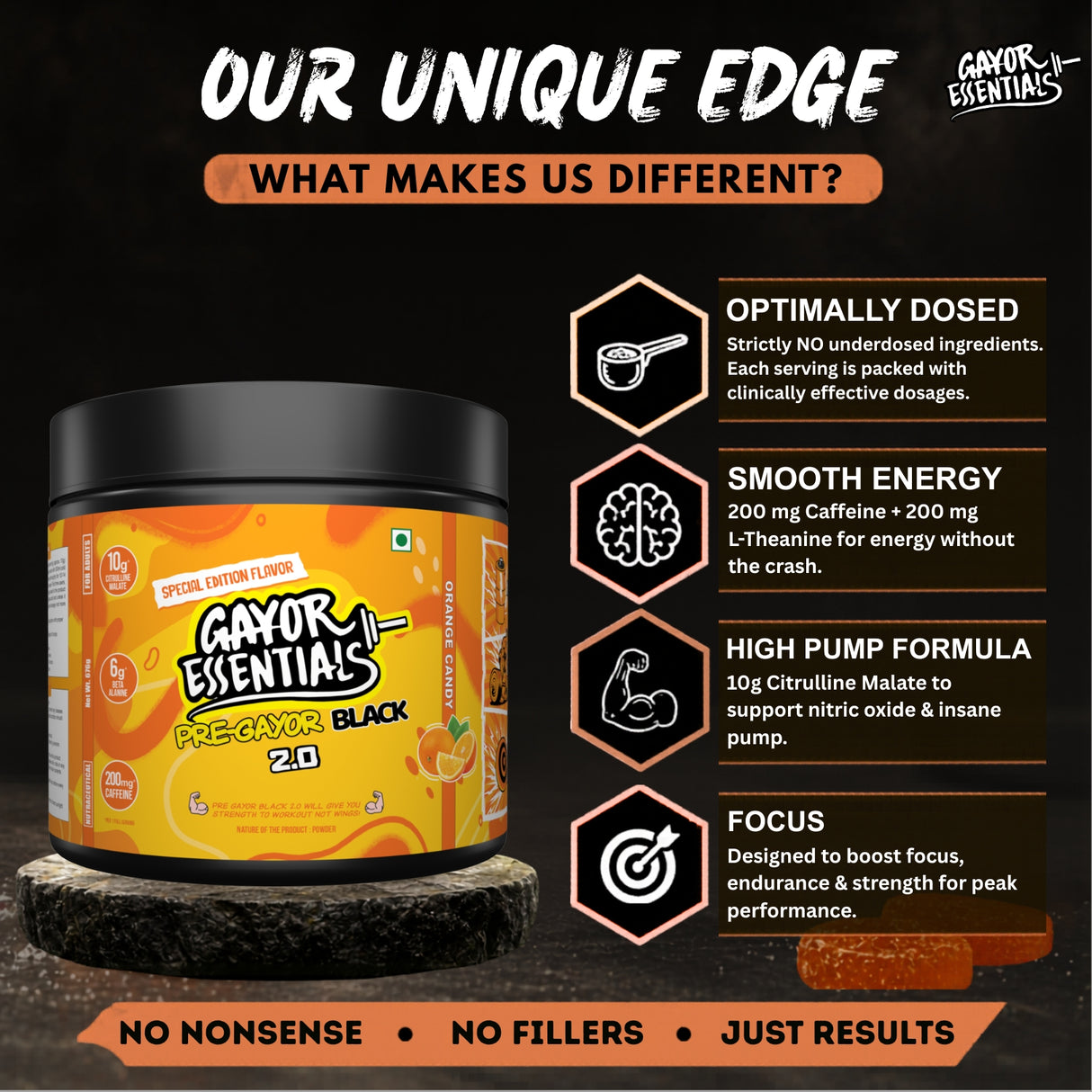 Gayor Essentials Pre Gayor Black 2.0 Pre-Workout Powder 676g | 200mg Caffeine
