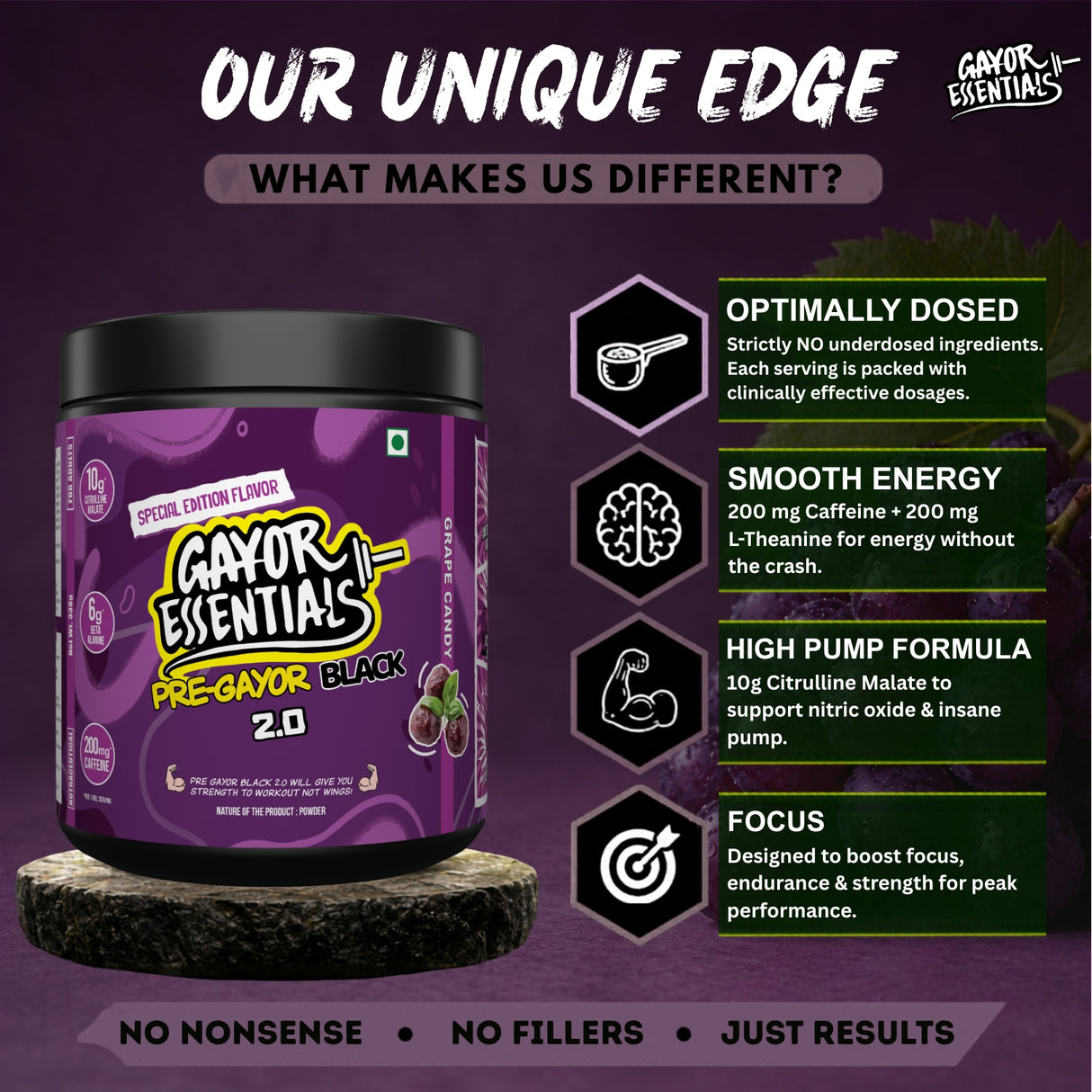 Gayor Essentials Pre Gayor Black 2.0 Pre-Workout Powder 338g | 200mg Caffeine