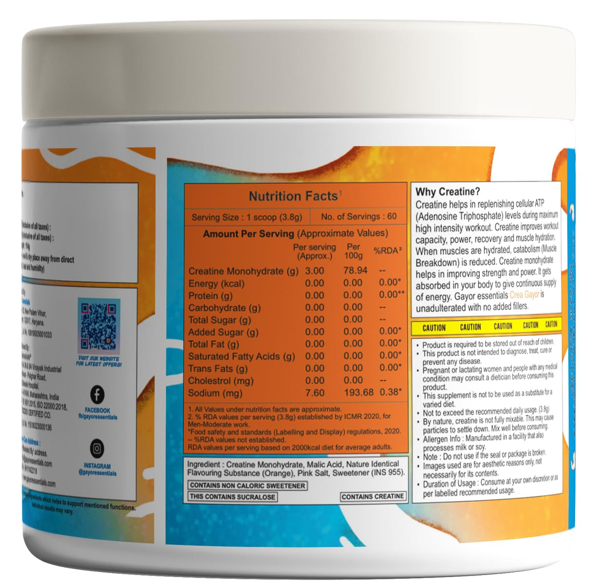 Gayor Essentials Crea-Gayor Micronised Creatine Monohydrate 228g | 60 Servings