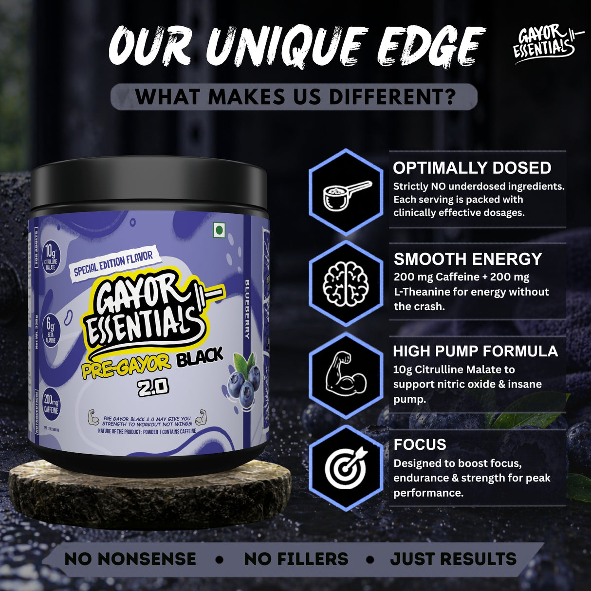 Gayor Essentials Pre Gayor Black 2.0 Pre-Workout Powder 338g | 200mg Caffeine