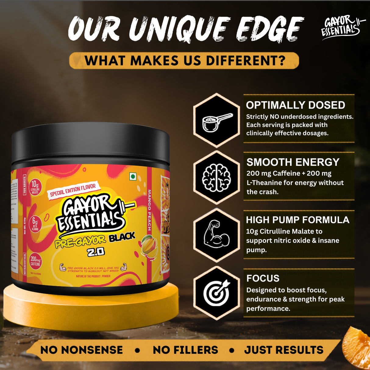 Gayor Essentials Pre Gayor Black 2.0 Pre-Workout Powder 676g | 200mg Caffeine